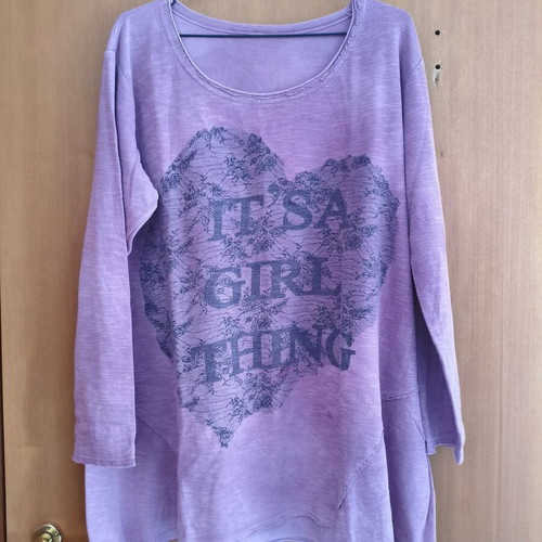 Asymmetric blouse "It’s a Girl Thing" oversized Large - XLarge like new, purple and pink