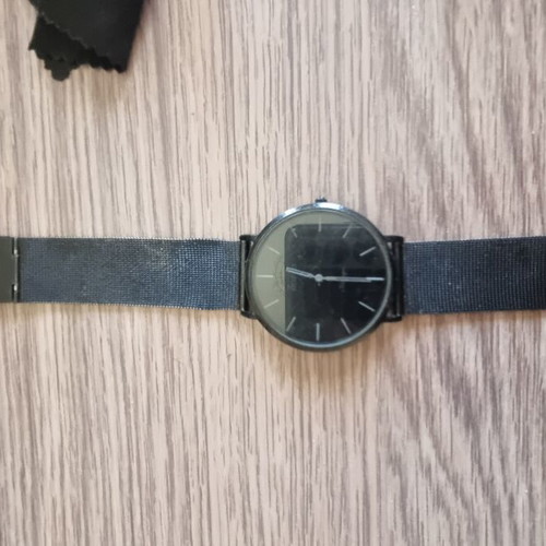 Oozoo Total Black Quartz Watch used with Black Mesh Bracelet