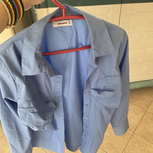 Pink Woman Blue Elastic Shirt New Size S