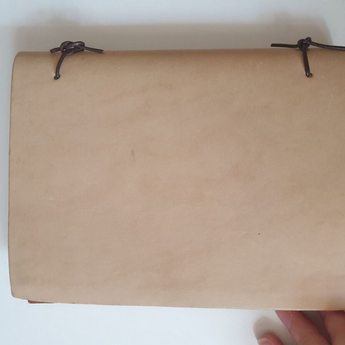Handmade notebook with leather cover and metal airplane