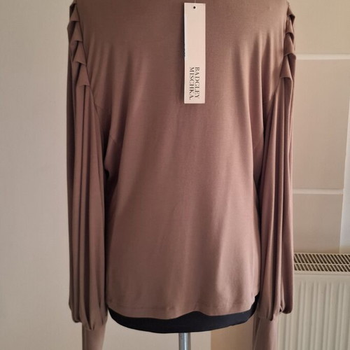 Badgley Mischka blouse new, dark beige with ruffled sleeves