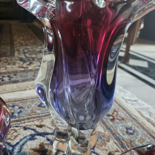 Vintage Art Glass Sommerso set in purple and blue shades like new