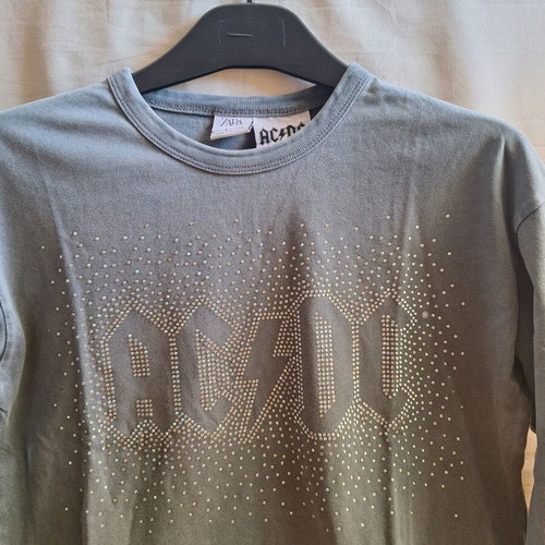 Zara Kids AC DC Rhinestone Long Sleeve Top, charcoal grey, size 9