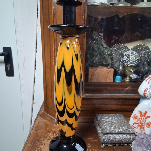 Morava Crystal Candlestick Mouth Blown Murano Like New
