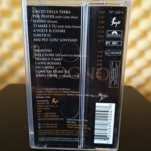 Andrea Bocelli Sogno audio album used, cassette
