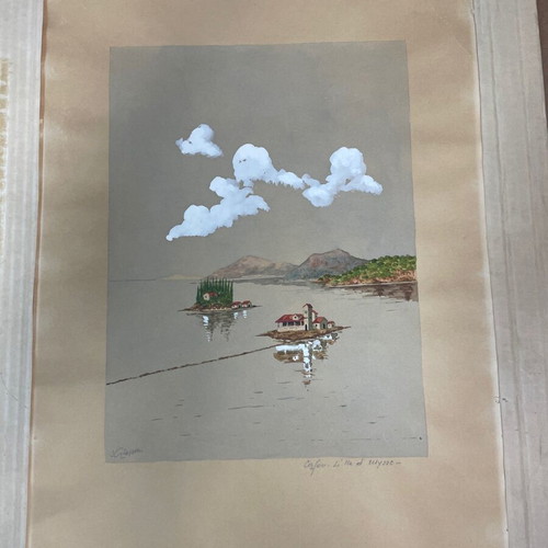 Corfu watercolour painting used artwork