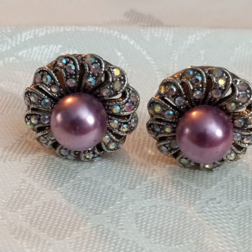 Earrings faux with colorful zircon and faux pearl 90s, like new