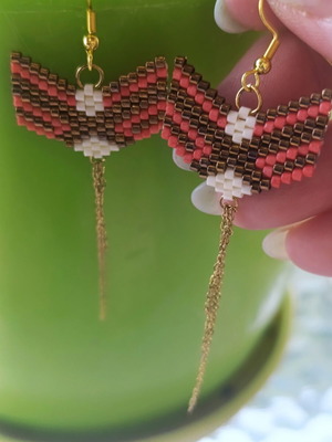 Earrings with Miyuki beads new, red and gold