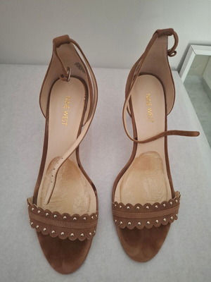 Nine West Genuine Leather Suede Sandals Camel Size 41 Like New