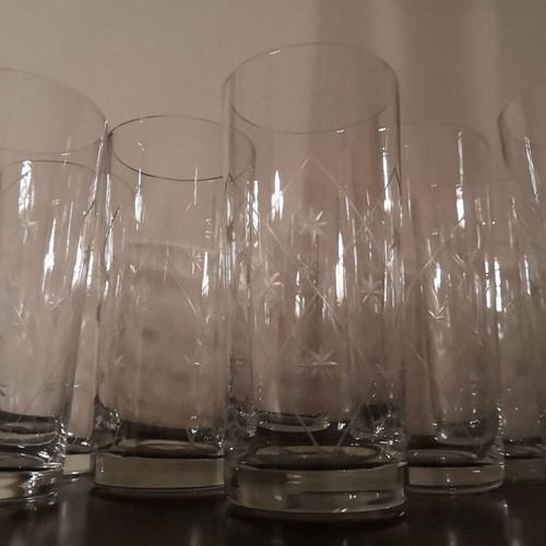 Crystal Ouzo Glasses like new, set of 9 with engraved stars and lines