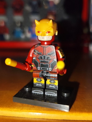 Daredevil Matt Murdock Gold-Red Suit like new with stand and billy clubs