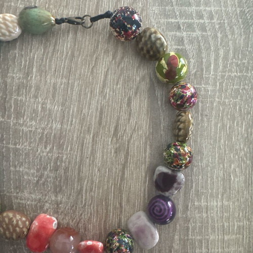 Necklace with colorful beads used, handmade
