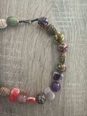 Necklace with colorful beads used, handmade