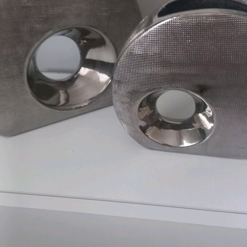 Decorative vases used, set of 2 gray silver flowerpots