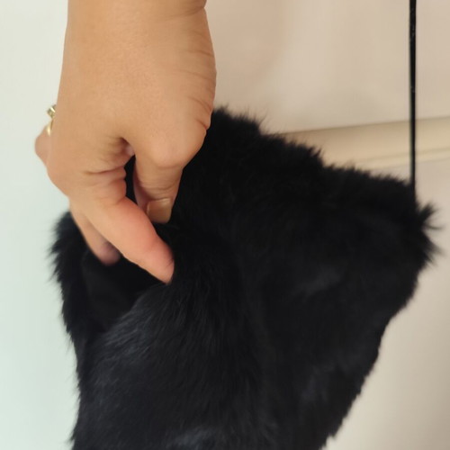 Fur handbag with handle case, like new, black