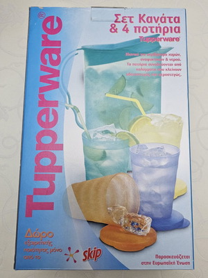 Tupperware summer pitcher set with 4 glasses, blue