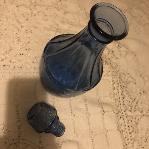 Vintage Italian Empoli Blue Cobalt Glass Liqueur Decanter like new