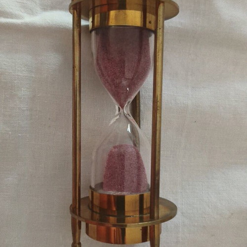 Vintage decorative hourglass 13cm with built-in nautical compass