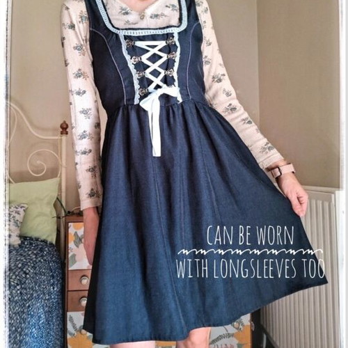 Dirndl Cottagecore Vintage Style Dress Women used, navy, XS