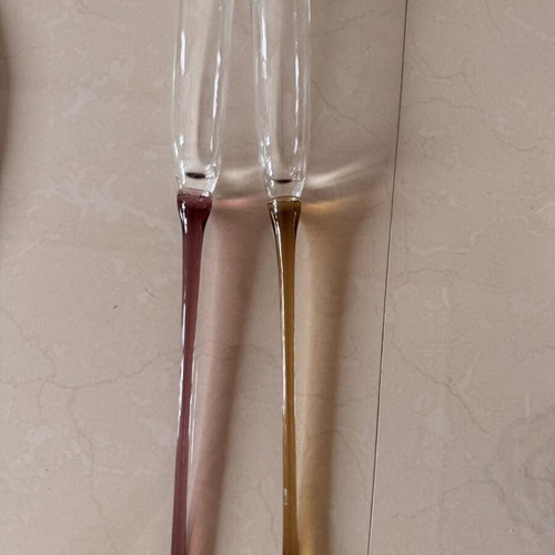 Champagne glasses hand blown art glass, like new, set of two