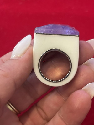 Ring used silver 925 with amethyst and bone, size 54