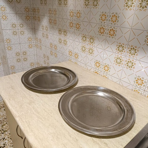 Two used Palamidis stainless steel platters 34 cm