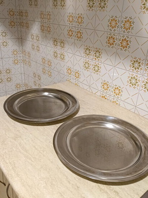 Two used Palamidis stainless steel platters 34 cm