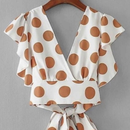 Polka Dot Crop Top S like new, white and brown