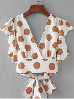 Polka dot crop top S σαν καινούργιο, άσπρο και καφέ