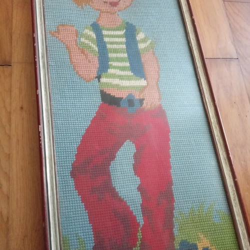 Knitted vintage framed artwork like new
