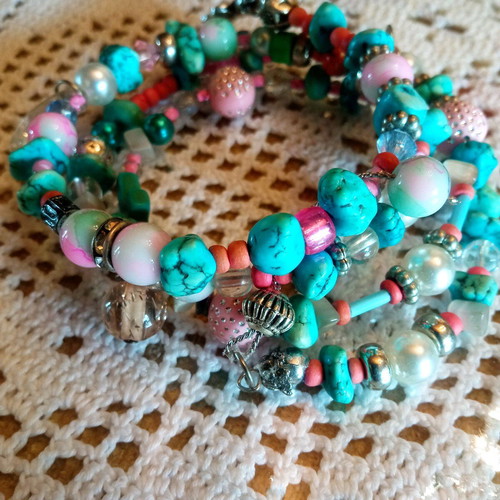 Boho handmade bracelet turquoise pink new