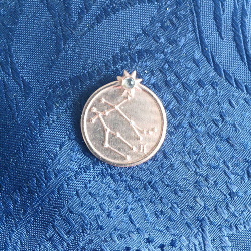 Zodiac pendant Gemini constellation new, 925 silver with 14k rose gold and Garnet stone