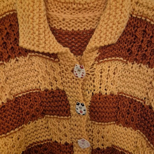Handmade knitted cardigan new with cat buttons for ages 7-9