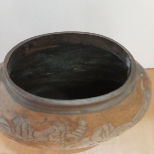 Indian brass vase used with embossed floral designs