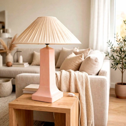 Vintage 80s XXL pink ceramic table lamp
