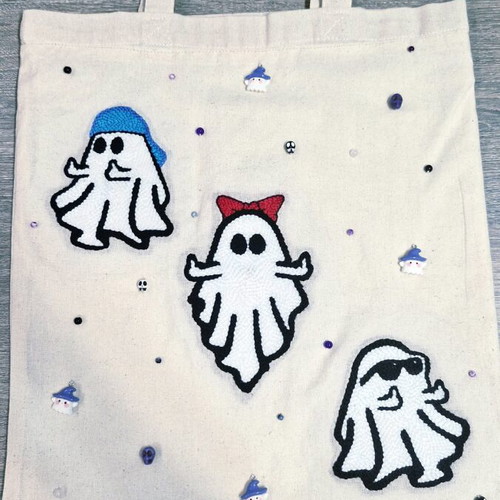 Handmade shoulder tote bag with three ghosts, cotton, new