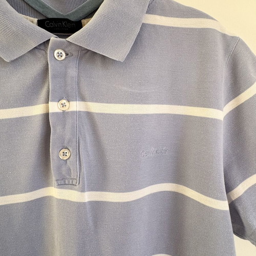 Calvin Klein men's polo shirt like new, blue striped, cotton