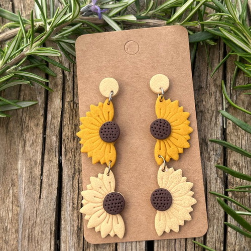 Double daisy earring new, polymer clay and stainless steel