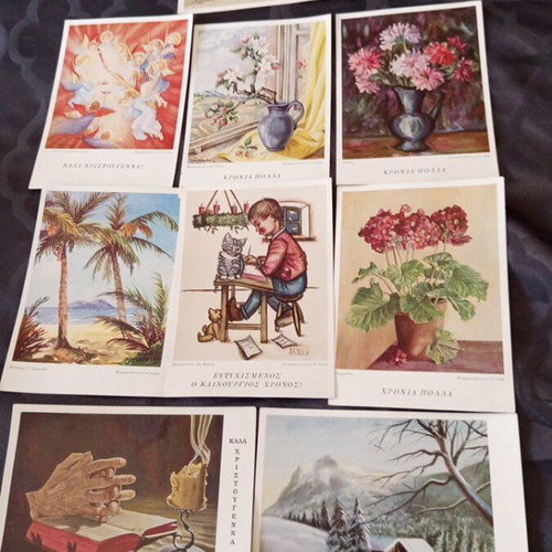 Postcards mouth painting used, set of nine