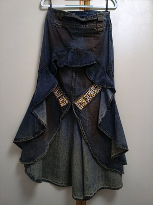 Denim long asymmetric skirt Tassos Mitropoulos used with beads and sequins