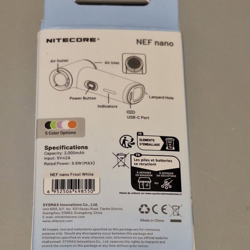 NITECORE NEF Nano mini rechargeable fan for travel