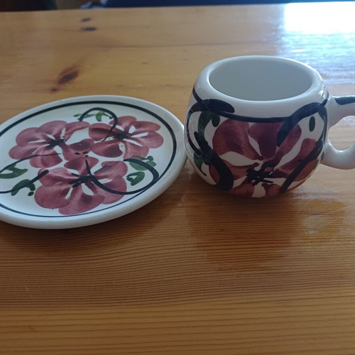 Vintage Handmade Ceramic Greek Coffee Cup with Saucer new