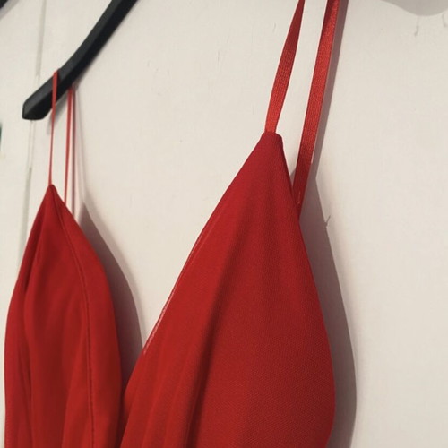 Red dress new, adjustable straps, tulle overlay, fits up to large