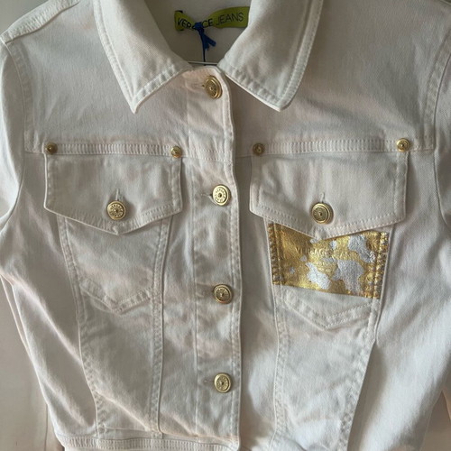Versace Jeans Cropped Jacket Women’s Size S White with Gold Details New