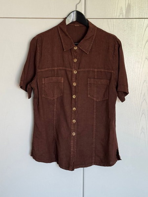 Vintage brown linen short-sleeve shirt like new, size Small