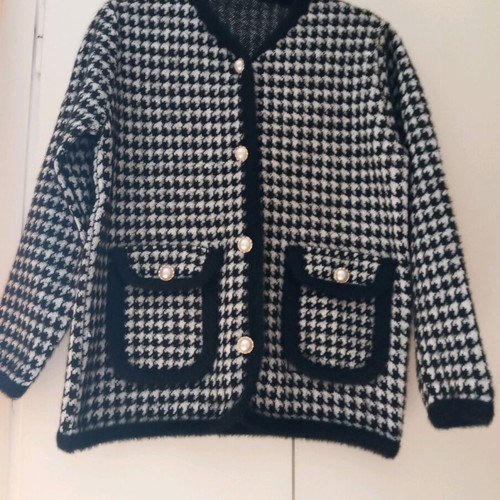 Wool houndstooth cardigan thick warm new
