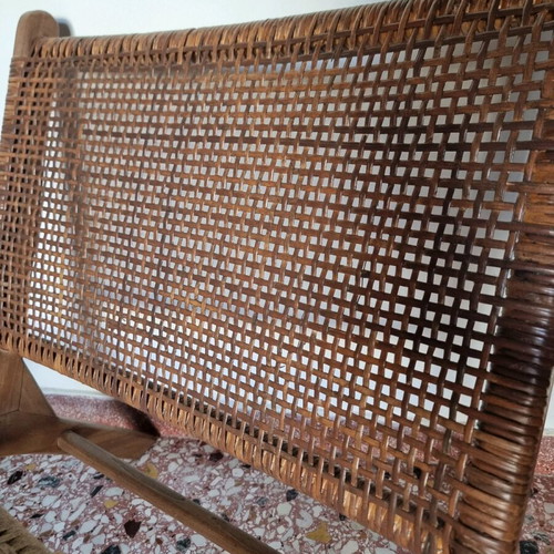 Πολυθρόνα lounge σαν καινούργιο από ξύλο μάνγκο με baboo πλέξη και σχοινί
