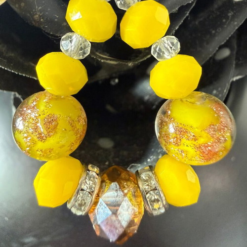 Handmade earrings with yellow and brown glass beads like new