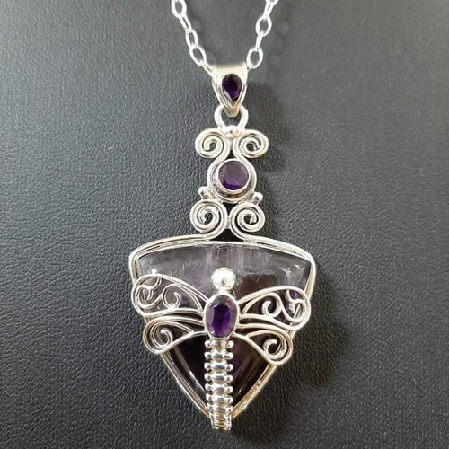 Dragonfly pendant 925 with auralite 32 and amethyst, new