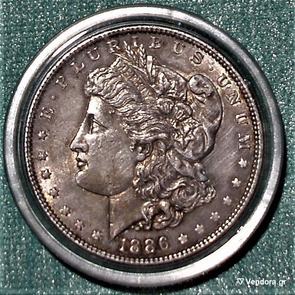  1886 asimenio amerikaniko dolario . Morgan Dollar .